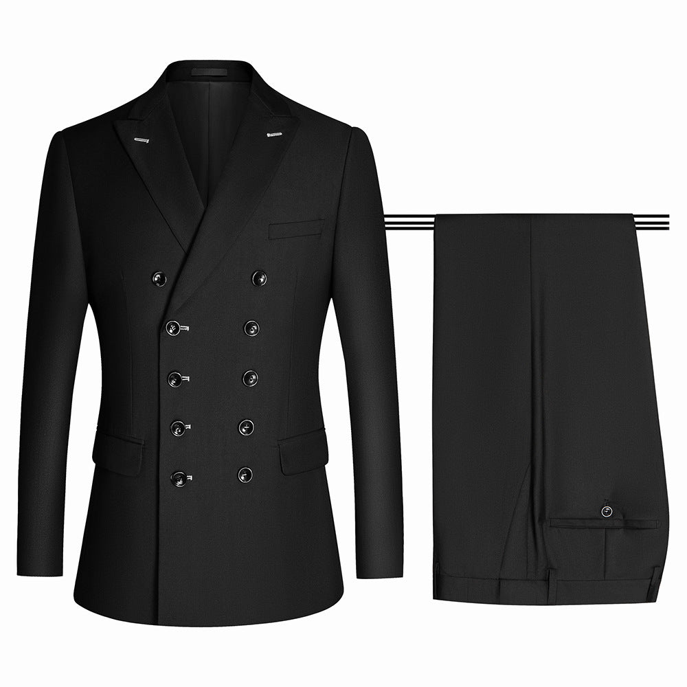 Palmer Custom Black Lapel Double-Breasted Business Suit