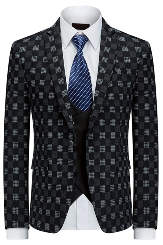 Parker Elegant Black and Gray Plaid Three-Piece Business Suit for Men