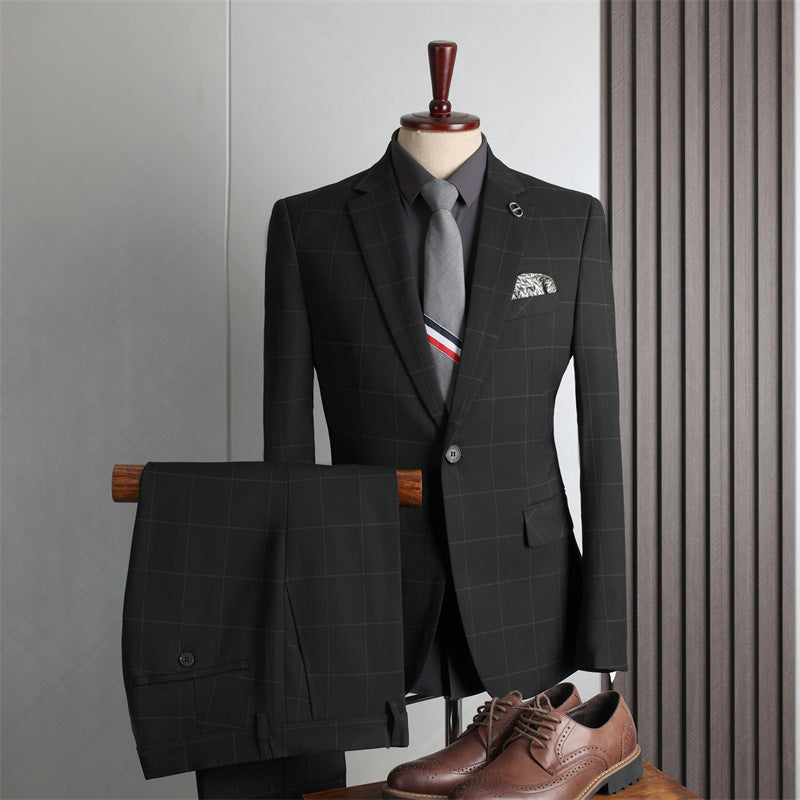 Paul Black Plaid Formal Notched Lapel Two-Piece Business Suit