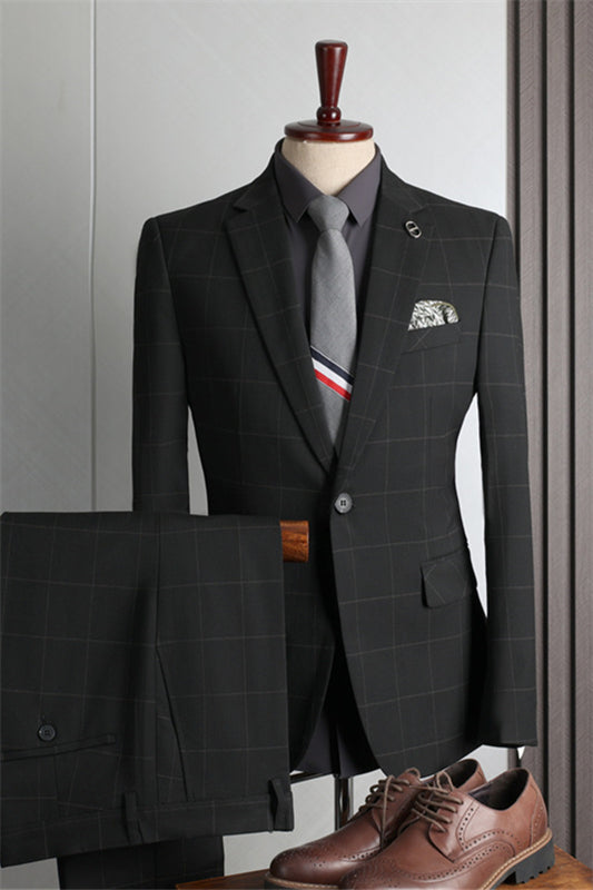 Paul Black Plaid Formal Notched Lapel Two-Piece Business Suit