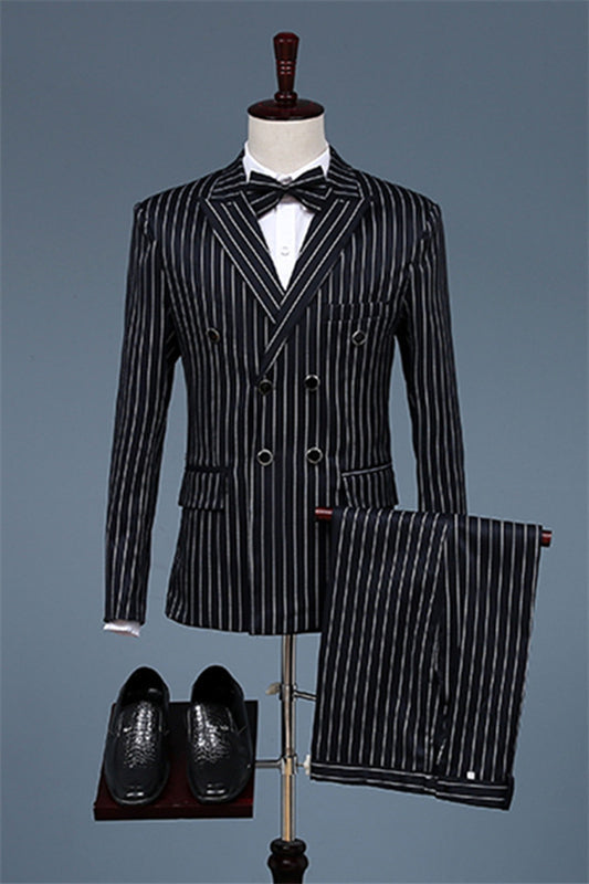 Pete Official Black Lapel Double-Breasted Striped Business Ensemble