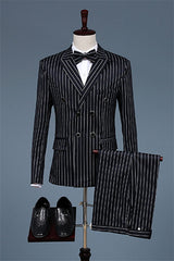 Pete Official Black Lapel Double-Breasted Striped Business Ensemble