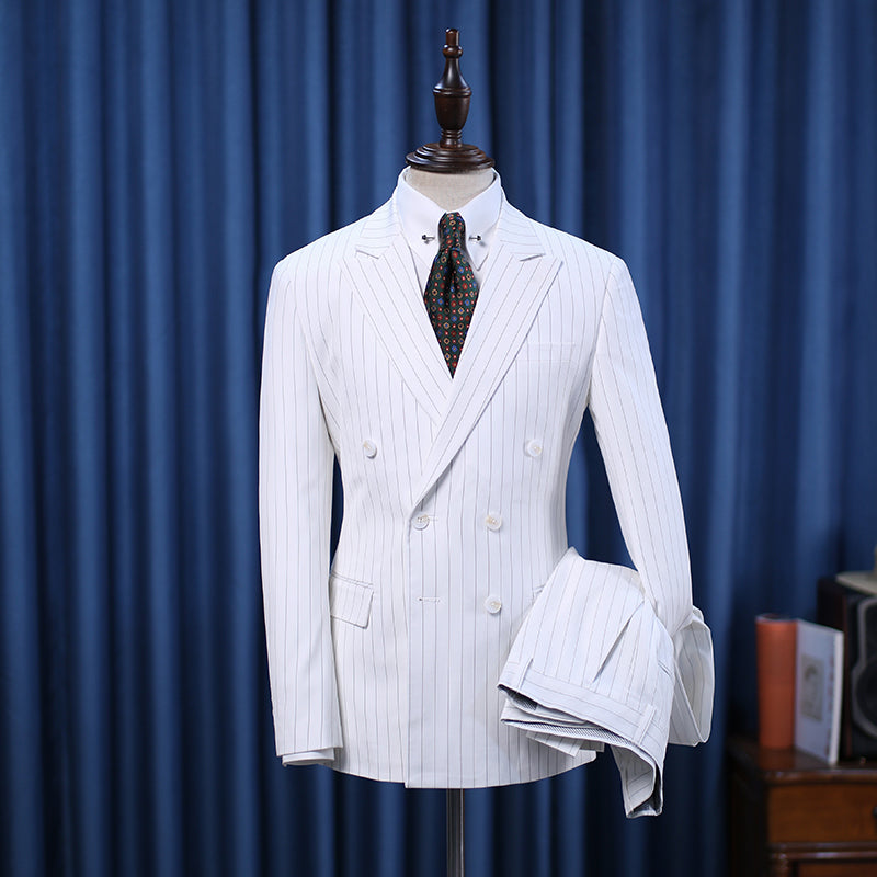 Pete Popular White Striped Double Breasted Formal Men’s Suit