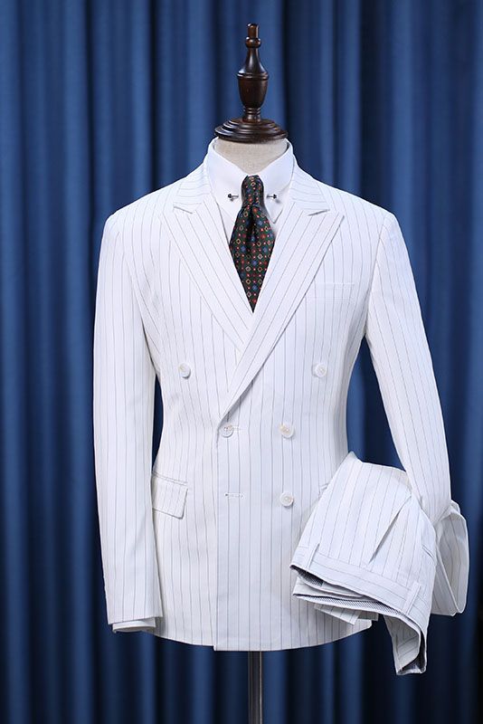 Pete Popular White Striped Double Breasted Formal Men’s Suit