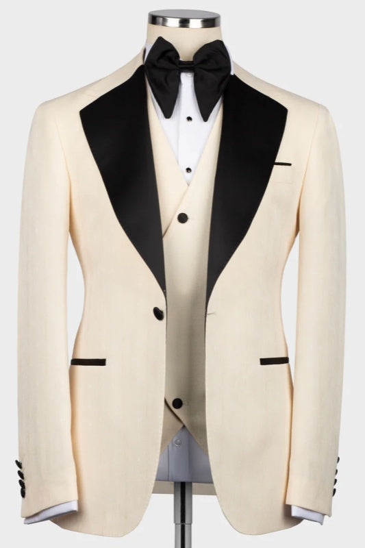 Porter Light Champagne Three-Piece Groom's Wedding Suit With Black Peak Lapel