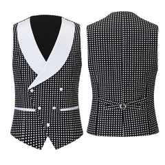 Quennel Custom Black Shawl Collar Three-Piece Wedding Attire With White Polka Dots