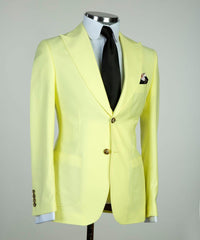 Ralph Stylish Light Yellow Peak Lapel Three-Piece Business Men’s Suits