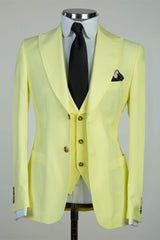 Ralph Stylish Light Yellow Peak Lapel Three-Piece Business Men’s Suits