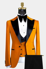 Raymond Orange Peaked Lapel Three-Piece Close-Fitting Prom Suit