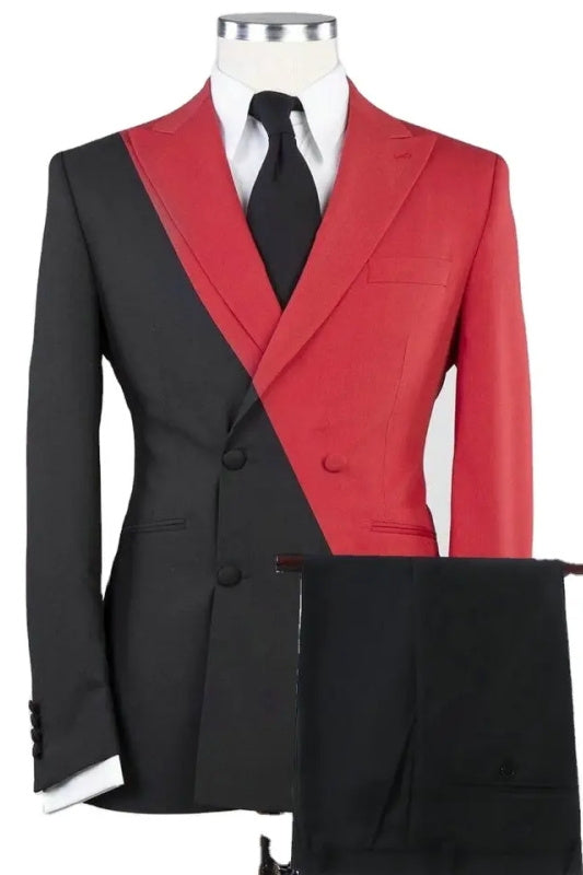 Reeves Fancy Crimson Peaked Lapel Double Breasted Prom Ensemble