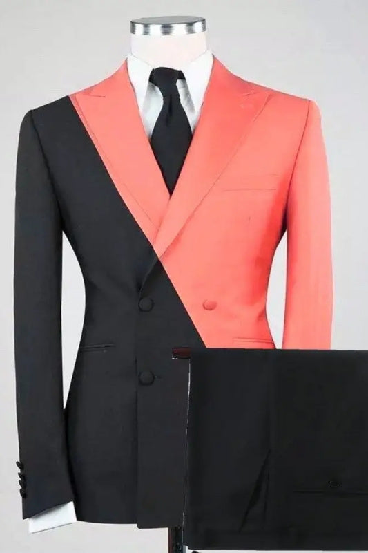 Reg Chic Coral Peaked Lapel Double Breasted Prom Outfit