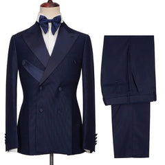 Reilly Latest Navy Blue Double-Breasted Peaked Lapel Prom Suit