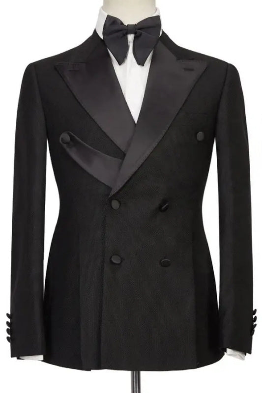 Rex Formal Black Double-Breasted Peaked Lapel Prom Suit