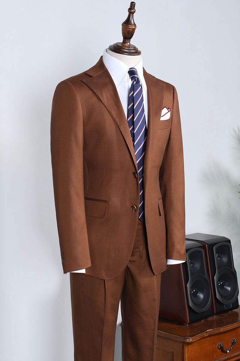 Richard Fashionable Caramel Two Pieces Peak Lapel Slim Fit Business Suit