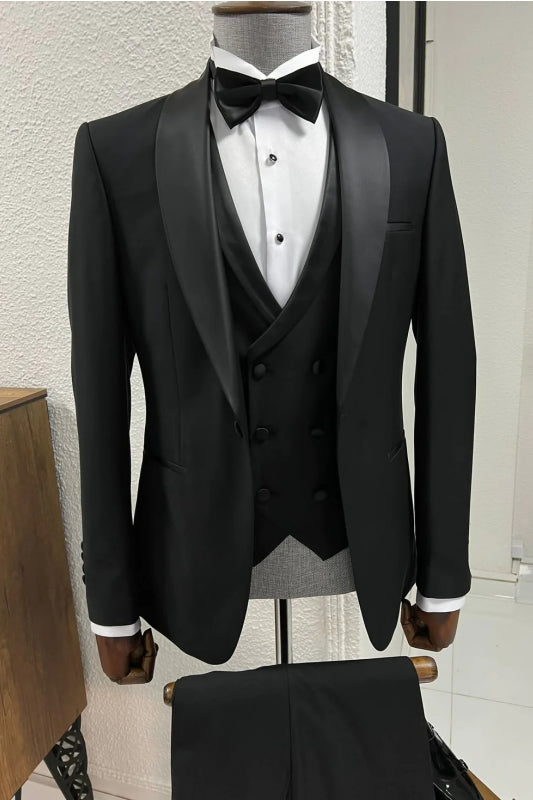 Riley Black Shawl Collar Three-Piece Bespoke Wedding Attire