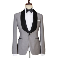 Robert Light Gray Single Button Glossy Shawl Lapel Three-Piece Wedding Men’s Suits