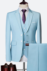 Robert Modern Blue Slim Fit Three-Piece Notched Lapel Men's Suit