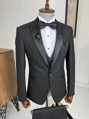 Rock Formal Black Peak Lapel Three-Piece Business Suit Design for Men