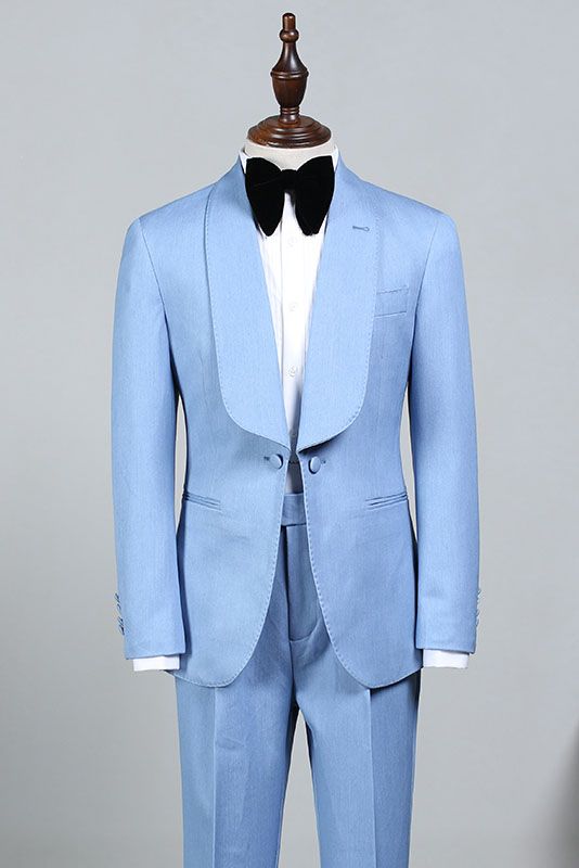 Rock Stylish Sky Blue Custom Groom’s Wedding Suit