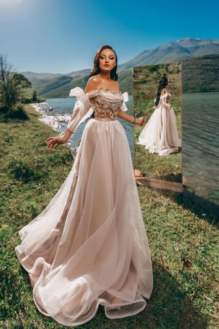 Romantic Off The Shoulder Princess Tulle Garden Prom Dress