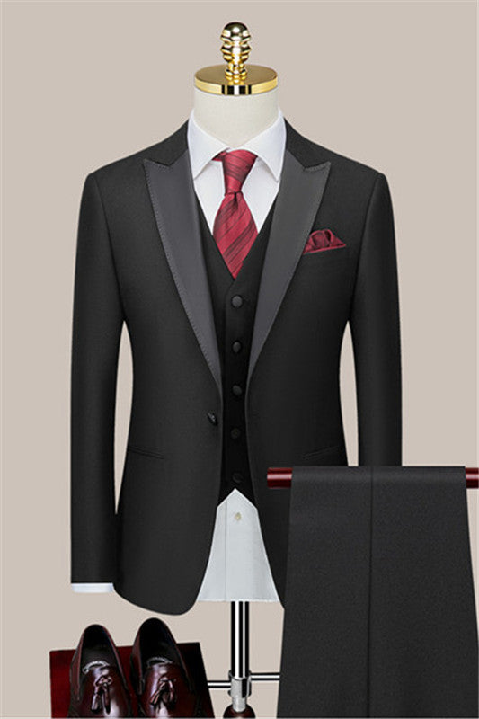 Ryan Latest Black Peaked Lapel Three-Piece Tailored Wedding Suit