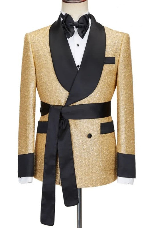 Saxon Contemporary Gold Shawl Collar Double Breasted Groom's Wedding Suit