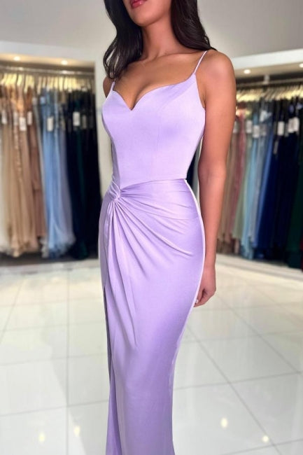 Sexy Long Lilac Simple Mermaid Spaghetti Straps Prom Dresses