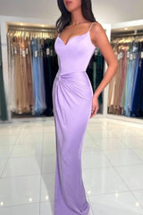 Sexy Long Lilac Simple Mermaid Spaghetti Straps Prom Dresses