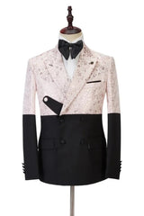 Simon Latest Blush Pink Jacquard Peaked Lapel Double Breasted Prom Ensemble