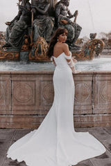 Simple Long Mermaid Off-the-shoulder Satin Wedding Dresses