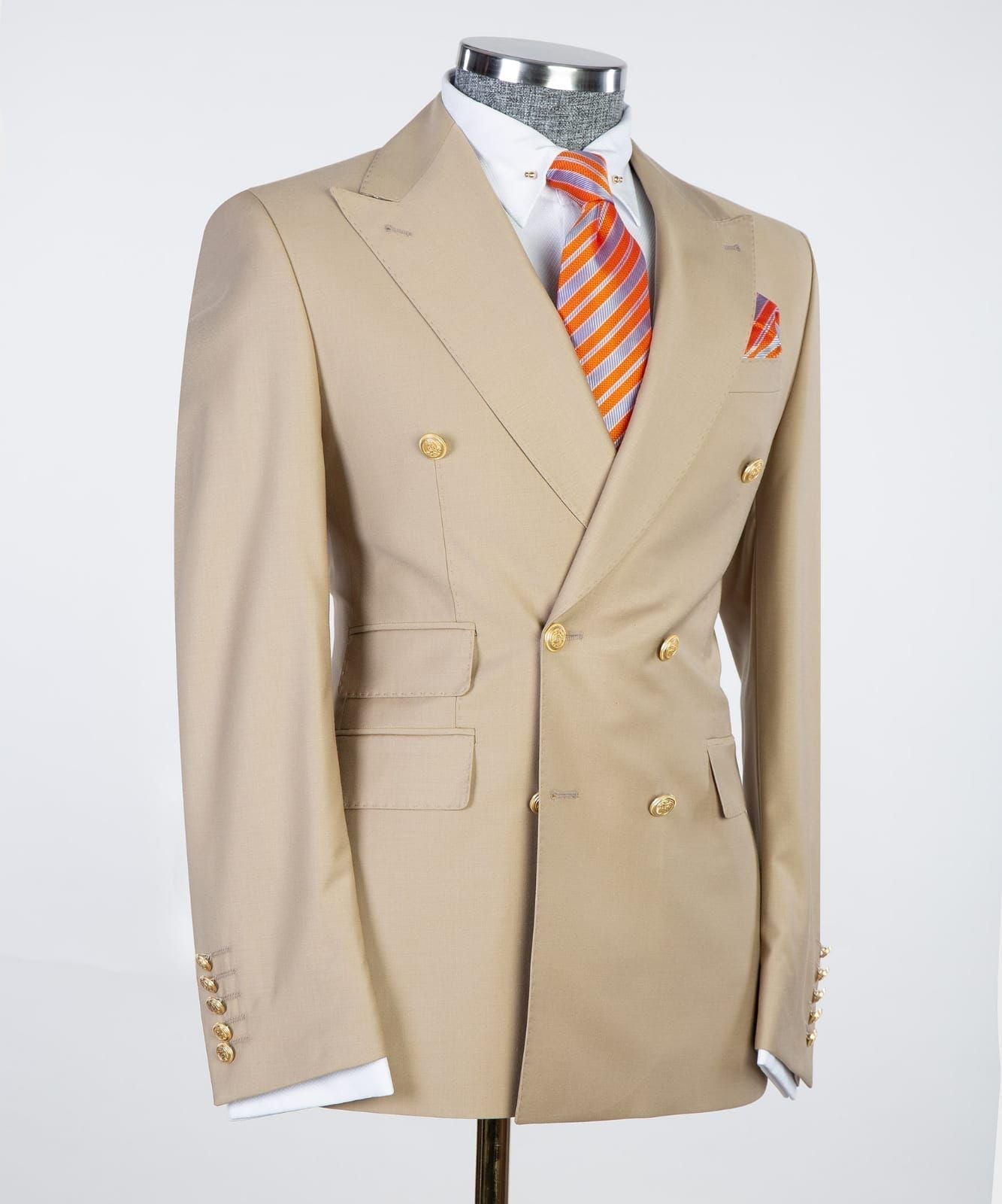 Sinclair Fashionable Khaki Double Breasted Peak Lapel Business Men’s Suits