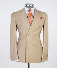 Sinclair Fashionable Khaki Double Breasted Peak Lapel Business Men’s Suits