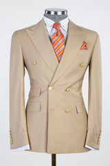 Sinclair Fashionable Khaki Double Breasted Peak Lapel Business Men’s Suits