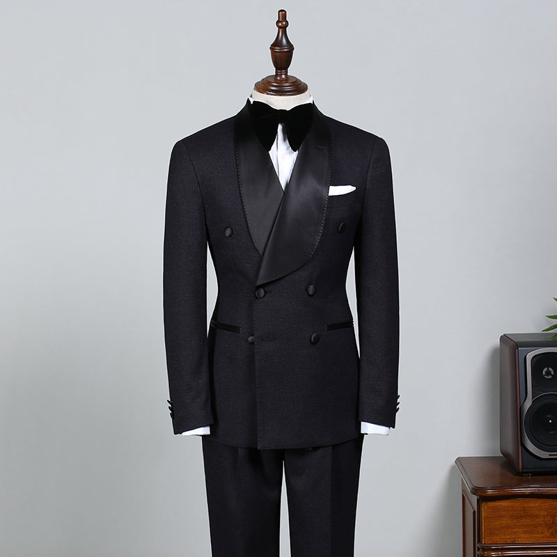 Solomon Classic All Black Double Breasted Custom Groom’s Wedding Suit