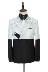 Solomon Sky Blue Jacquard Peaked Lapel Double Breasted Latest Prom Suit