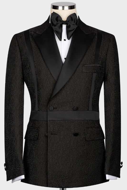 Spencer Chic Black Peaked Lapel Double-Breasted Wedding Men's Suit