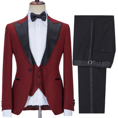 Stylish Crimson Three Pieces Best Fit Peak Lapel Prom Suits