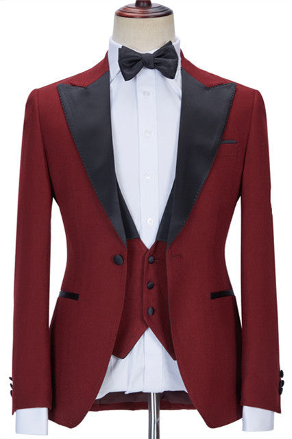 Stylish Crimson Three Pieces Best Fit Peak Lapel Prom Suits