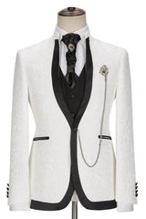 Tanner Stunning White Jacquard Shawl Lapel Three-Piece Suit for Weddings