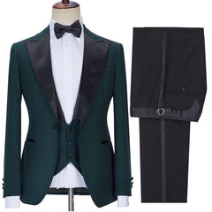 Three Pieces Stylish Slim Fit Custom Prom Men’s Suits with Black Collar