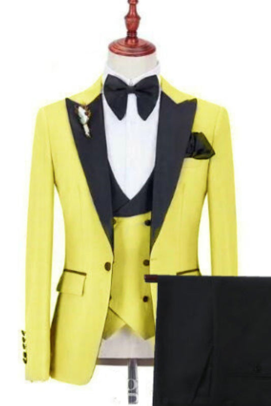 Tiffany Chic Mustard Peaked Lapel Three-Piece Prom Outfit