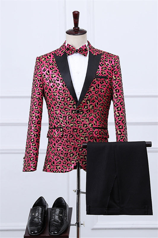 Tim Black Sequined Peaked Lapel Three-Piece Prom Suit For Men