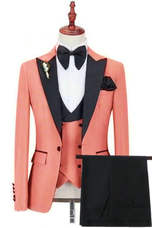 Tim Fancy Orange Peaked Lapel Three-Piece Prom Ensemble