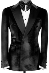 Tobias Stylish Black Velvet Peaked Lapel Double Breasted Prom Attire