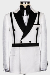 Tom Stylish White Peaked Lapel Double-Breasted Wedding Men's Attire