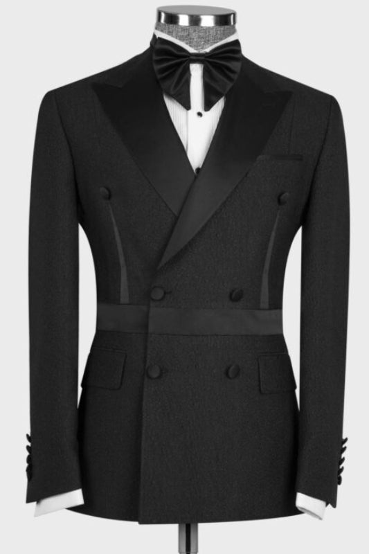 Tracy Simple Black Peaked Lapel Double-Breasted Prom Attire for Men