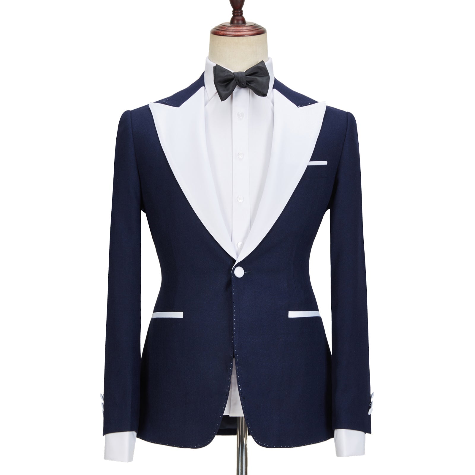 Tyler Stylish Navy Blue Peak Lapel Slim Fit Three-Piece Men’s Attire