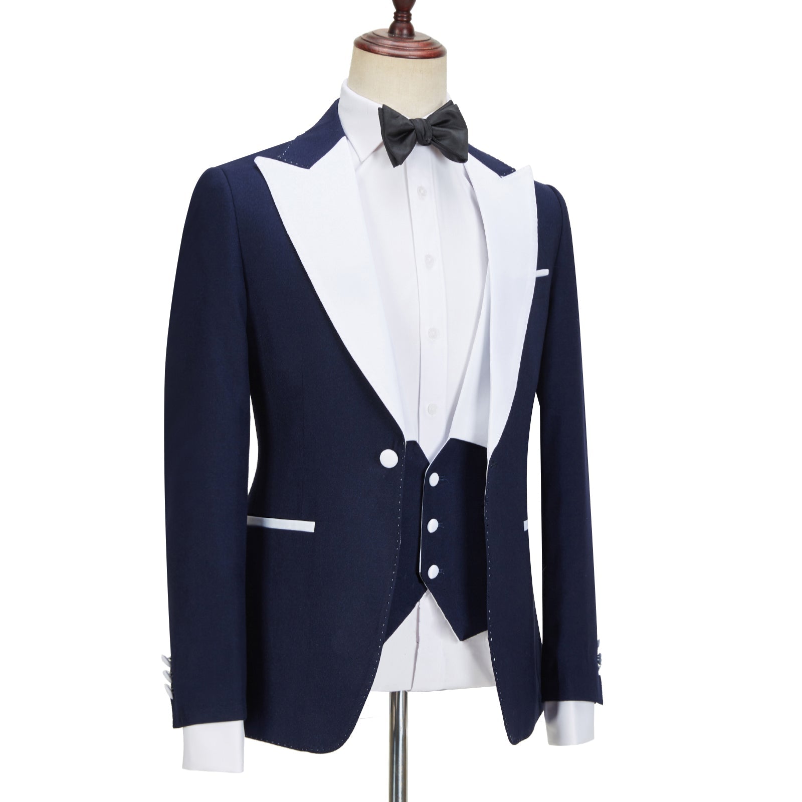 Tyler Stylish Navy Blue Peak Lapel Slim Fit Three-Piece Men’s Attire