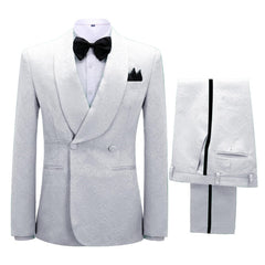 Tyrone Simple White Jacquard Shawl Collar Double Breasted Groom's Suit