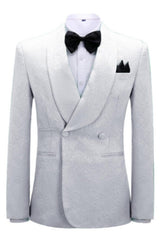 Tyrone Simple White Jacquard Shawl Collar Double Breasted Groom's Suit